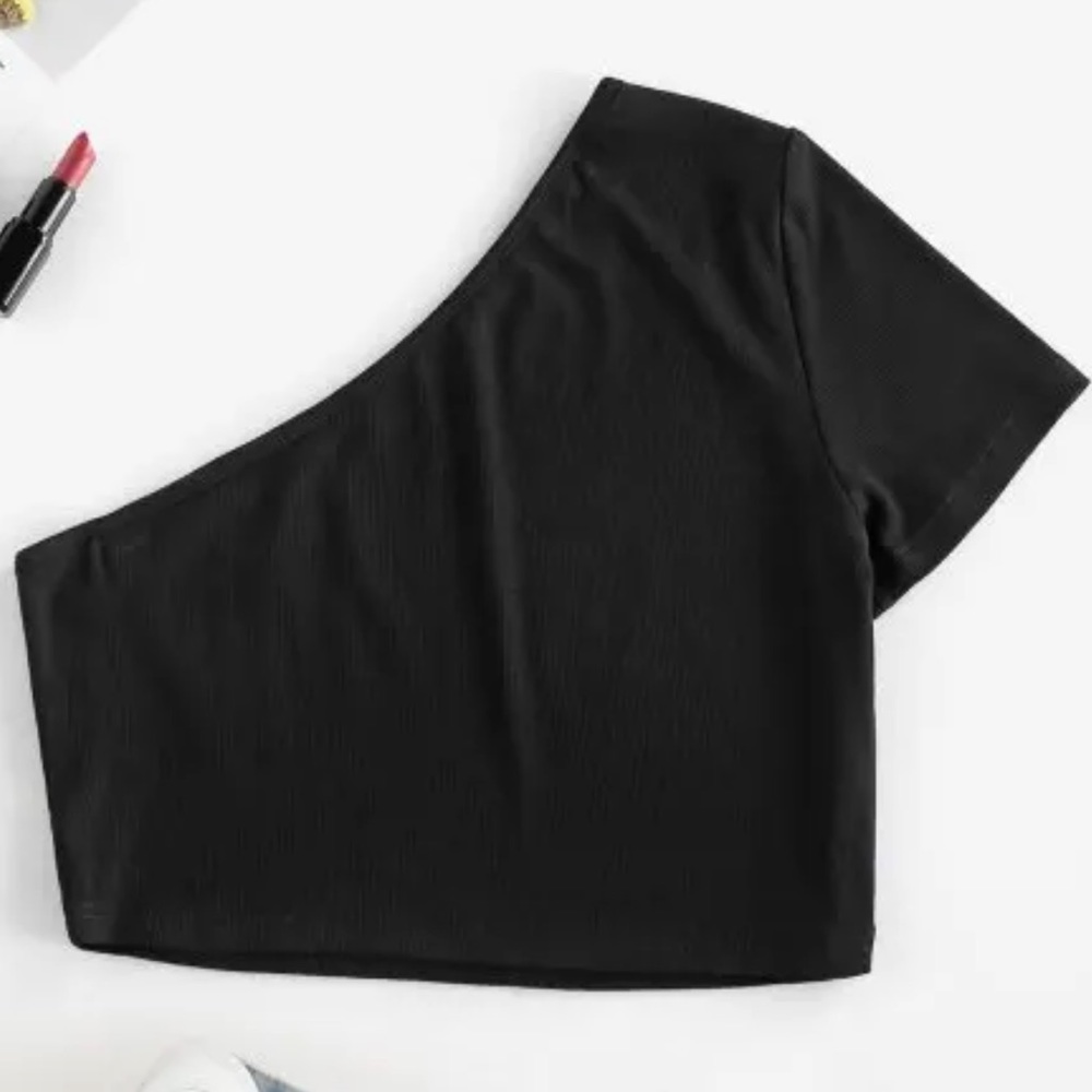 ZAFUL Ribbed One Shoulder Crop T-Shirt - Picture 2 of 6